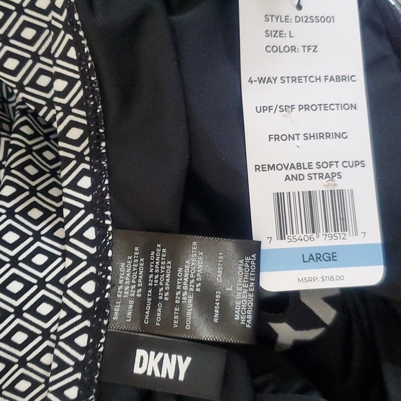 NWT DKNY Black and White swim 4-Way Stretch Fabric Size L - Picture 9 of 9